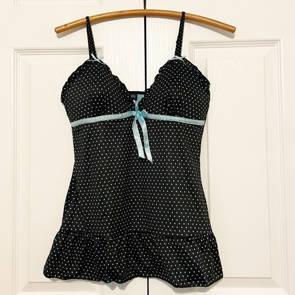 Vintage Y2K Rampage Polka Dot Babydoll Lingerie Tank Top Size Large Ribbon Bows